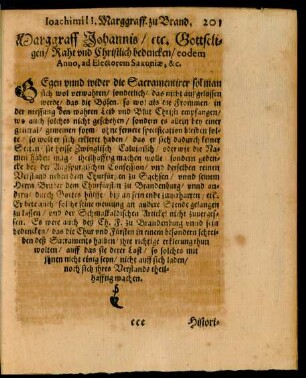 Marggraff Johannis/ etc. Gottseligen/ Raht und Christlich bedencken ...
