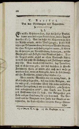 V. Artikel. Von den Spaltungen und Ketzereyen.