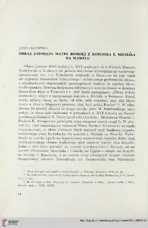 [4.]1954: Obraz Zaśniȩca Matki Boskiej z kościoła ś. Michała na Wawelu