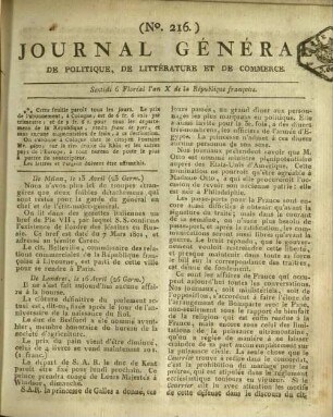 Journal général de politique, de littérature et de commerce. 1793-1802