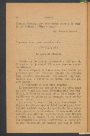 El caso de Musset : De Guyau. - Traducción de Don Juan Ramón Uriarte.