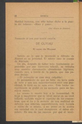 El caso de Musset : De Guyau. - Traducción de Don Juan Ramón Uriarte.