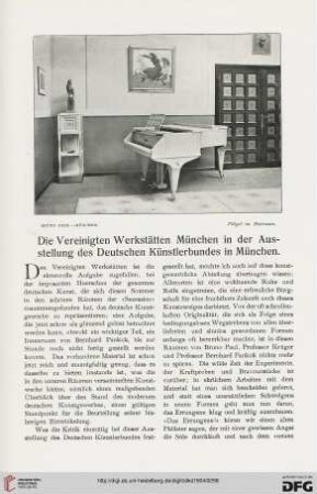 Die Vereinigten Werkstätten München in der Ausstellung des Deutschen Künstlerbundes in München