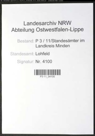 Sterberegister Standesamt Lohfeld