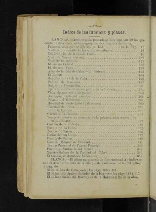 Indice de las làminas y planos.