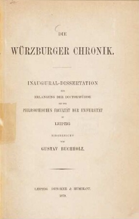Die Würzburger Chronik : eine quellenkritische Untersuchung