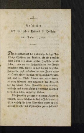 Geschichte des innerlichen Krieges in Holstein im Jahr 1700.