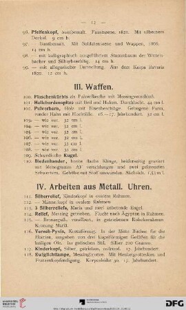 III. Waffen (Nr. 100-110)