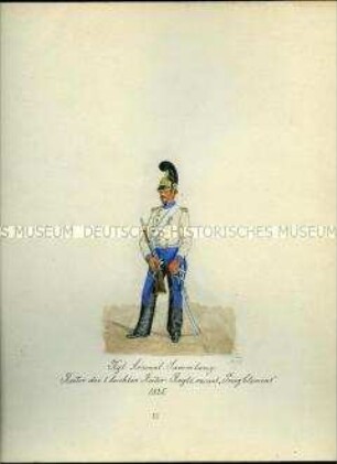 Uniformdarstellung, reiter des 1. Leichten Reiter-Regiments, 1825. Aus: Sammelmappe "Sachsens Militär", Königliche Arsenalsammlung.