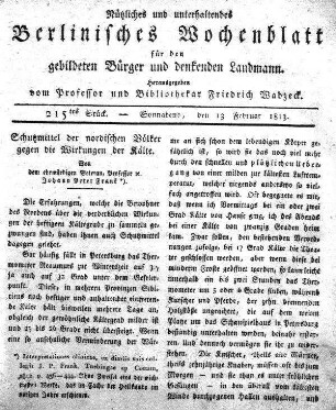 215tes Stueck, Sonnabend, den 13 Februar 1813