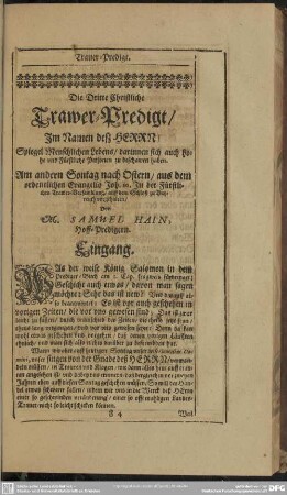 Die Dritte Christliche Trawer-Predigt