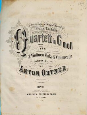 Quartett in g-Moll für 2 Violinen, Viola & Violoncelle op. 28