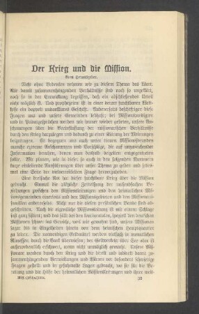 Der Krieg und die Mission