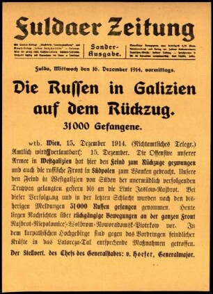 Erste Ausgabe vom Mittwoch, den 16. Dezember 1914.