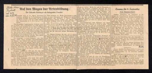 Zeitungsartikel "Auf den Wegen der Artenbildung"