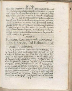 Thesis III. Pontifex Romanus vult esse concilio superior, sed Hebræus erat concilio inferior.