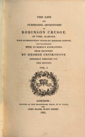 The life and surprising adventures of Robinson Crusoe of York, Mariner. 1