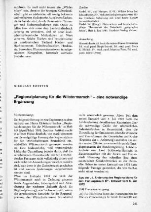 "Regionalplanung für die Wilstermarsch" - eine notwendige Ergänzung