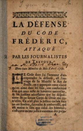 La défense du Code Fréderic