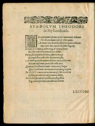 Symbolum Theodori de Bry Leodiensis.