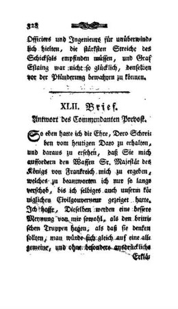 XLII. Brief - Antwort des Commendanten Prevost