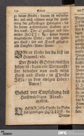 Gebett vor Empfahung des Hochwürdigen Abendmahls.