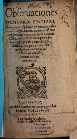Observationes in loca obscura historiae natur. Cai. Plinii
