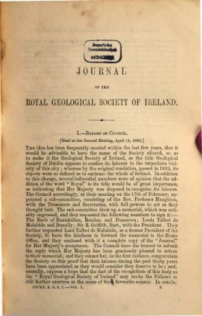 Journal of the Royal Geological Society of Ireland, 1. 1864/67 (1867) = Vol. 11