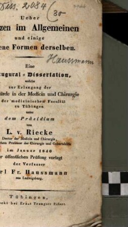 Ueber Warzen im Allgemeinen und einige seltene Formen derselben : eine Inaugural-Dissertation