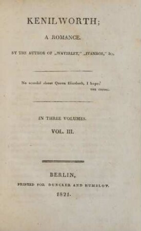 Vol. 3: Kenilworth