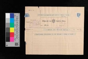 Telegramm an Leutnant Vissering von Bruno und Hanna, Kiel