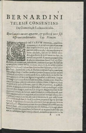 Bernardini Telesii Consentini. De Cometis, & Lacteo circulo.