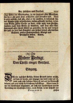 Die Andere Predigt. Von Christi ewiger Gottheit.