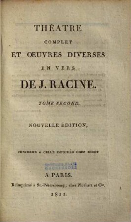 Théatre complet et oeuvres diverses en vers, 2. Britannicus : tragédie