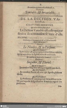 De La Diction Variable. Chapitre Sixiesme
