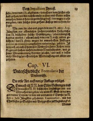Cap. VI. Unterschiedliche Formularia der Wiederrüffe.