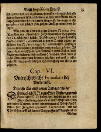 Cap. VI. Unterschiedliche Formularia der Wiederrüffe.