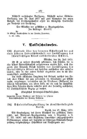 Schulentlassungsprüfung im Konsistorialbezirk Aurich : [V. Volksschulwesen]