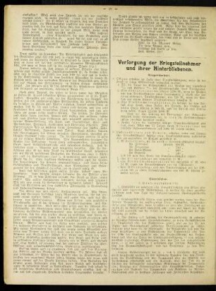 Versorgung der Kriegsteilnehmer und ihrer Hinterbliebenen