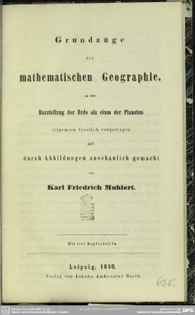 Grundzüge der mathematischen Geographie in der Darstellung der Erde als eines der Planeten