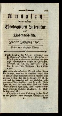 Sechs und vierzigste Woche