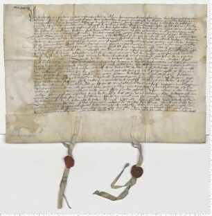 Eheberedung zwischen dem Bürger Hans Rademaker und Margarete, der Tochter des Hans Tymmenn, besiegelt durch die Ratsmannen Lutke Semmelbecker und Jurgen Lafferdes.