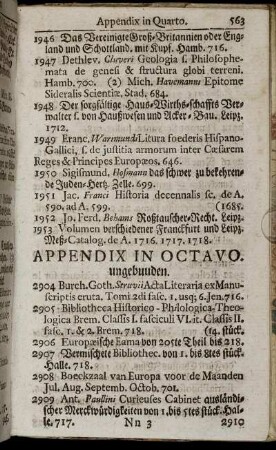 Appendix in Octavo. ungebunden.