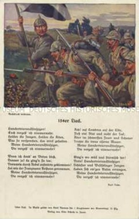 Angreifende Soldaten, mit Marschliedtext des 154. Regiments