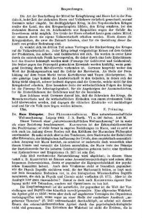 573-574, Hans Kleinpeter. Der Phänomenalismus. Eine naturwissenschaftliche Weltanschauung. 1913