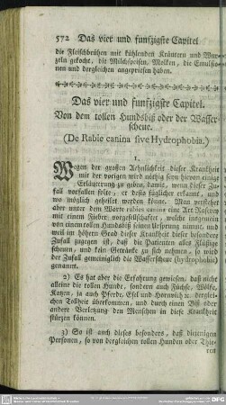 Das vier und funfzigste Capitel. Von dem tollen Hundsbiß oder der Wasserscheue. (De Rabie canina sive Hydrophobia.)