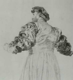 Stehender, Rückenansicht (Figurine) : Scholtz, Julius: Stehender, Rückenansicht (Figurine). Kreidezeichnung; 32,5 x 29 cm. Dresden: Kupferstich-Kabinett C 1910-214