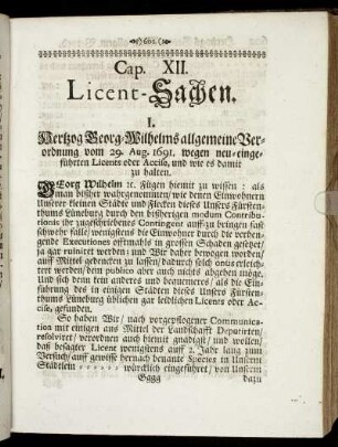 Cap. XII. Licent-Sachen.