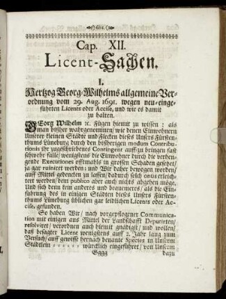 Cap. XII. Licent-Sachen.