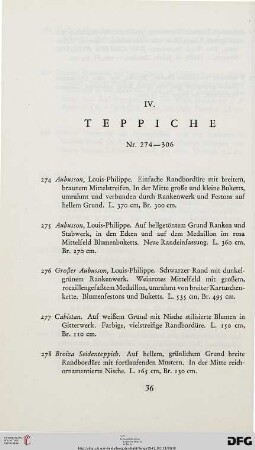IV. Teppiche (Nr. 274-306)
